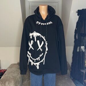 Black Graphic Hoodie with White Drip Smiley